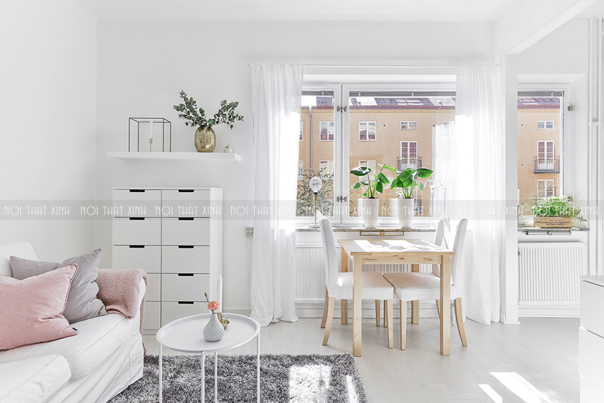 Ấn tượng thiết kế nội thất chung cư mini màu trắng tinh khôi