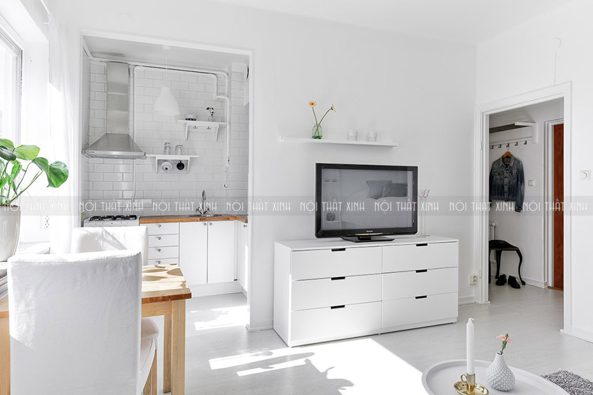 Ấn tượng thiết kế nội thất chung cư mini màu trắng tinh khôi