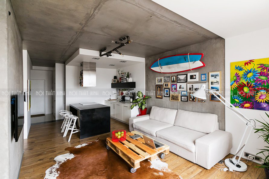 Ấn tượng thiết kế nội thất chung cư kết hợp màu trắng, xám