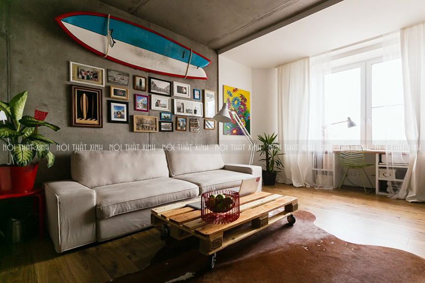 Ấn tượng thiết kế nội thất chung cư kết hợp màu trắng, xám
