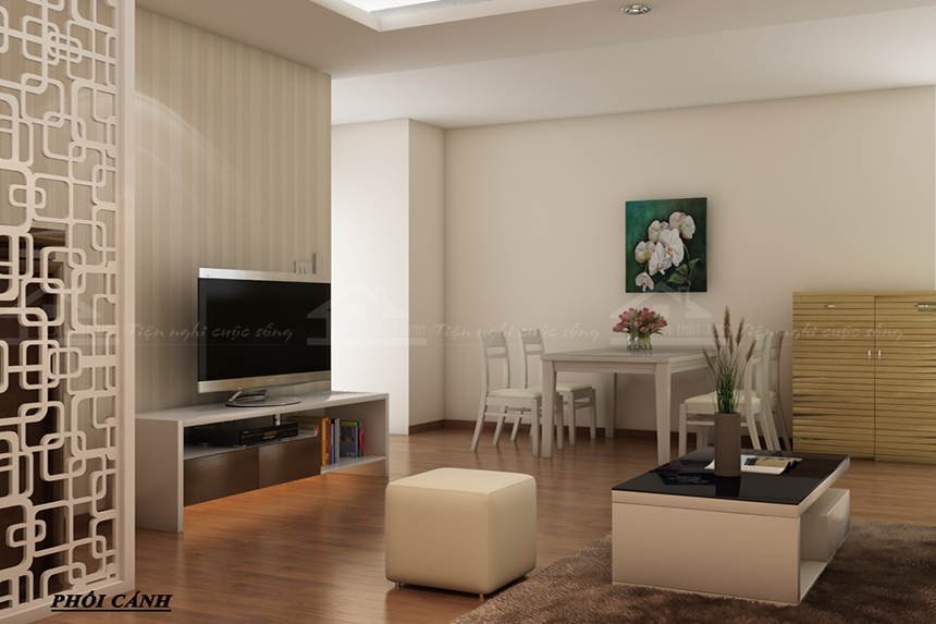 Thiết kế nội thất phòng khách chung cư với giấy dán tường