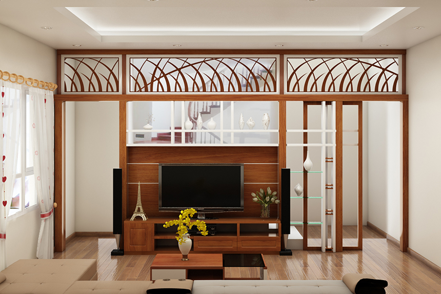 Thiết kế nội thất phòng khách 25m2 nhà Ms Minh gam màu nâu ấn tượng