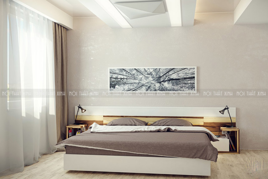 Kết hợp màu sắc xám - trắng tương phản cho phòng ngủ sáng tạo