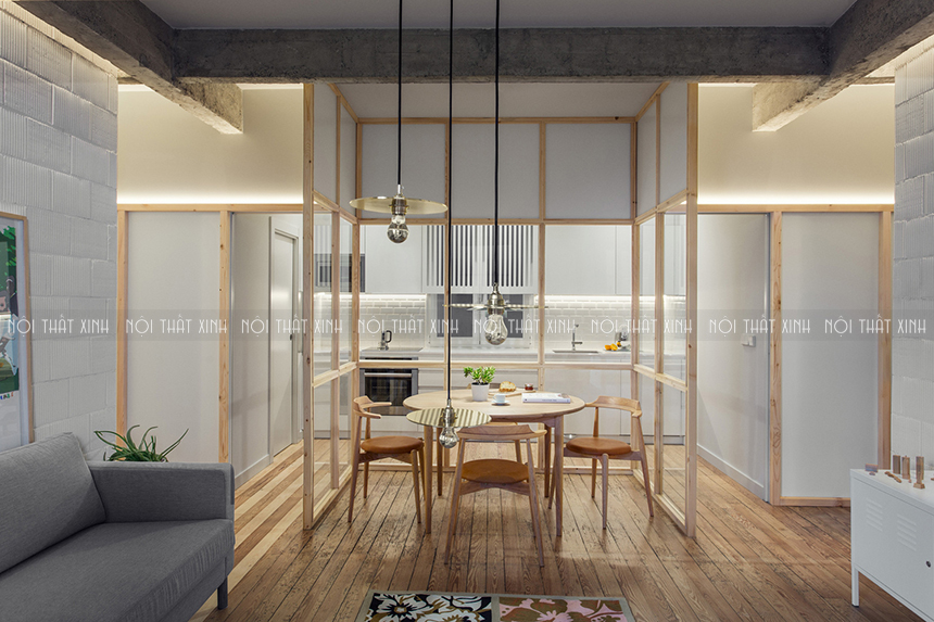 Mới lạ với mẫu thiết kế nội thất chung cư sử dụng gỗ và kính