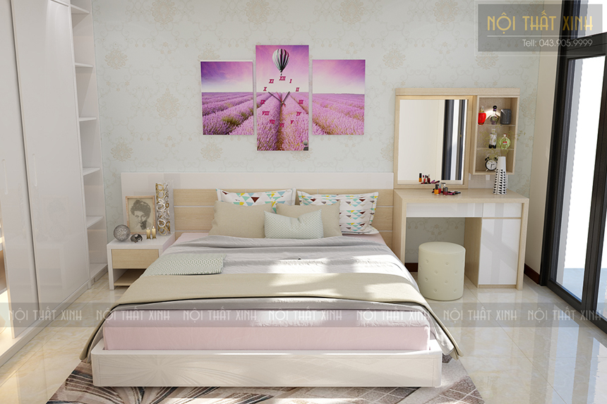 Thiết kế nội thất phòng ngủ đẹp Royal City với giấy dán tường