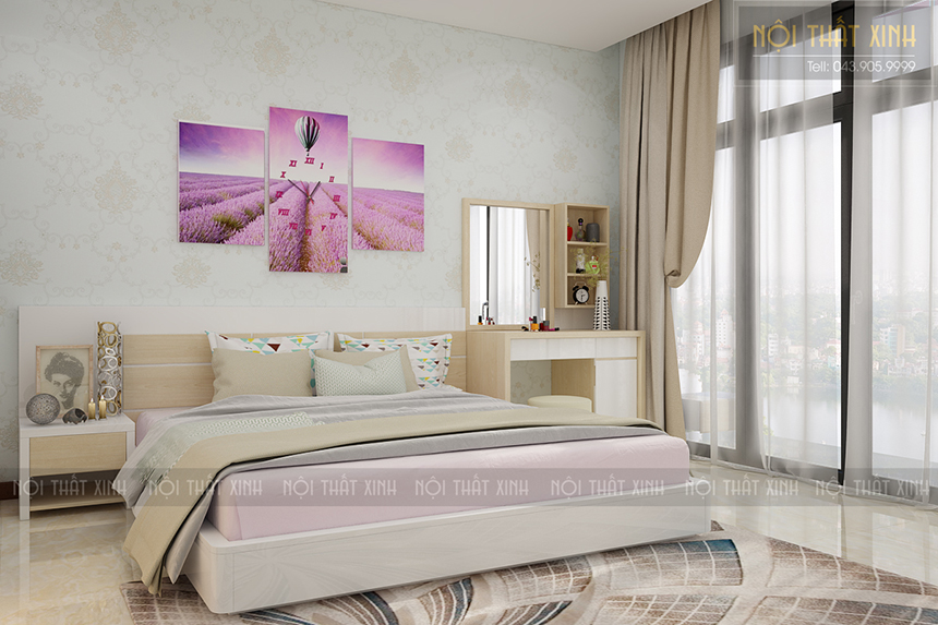 Thiết kế nội thất phòng ngủ đẹp Royal City với giấy dán tường