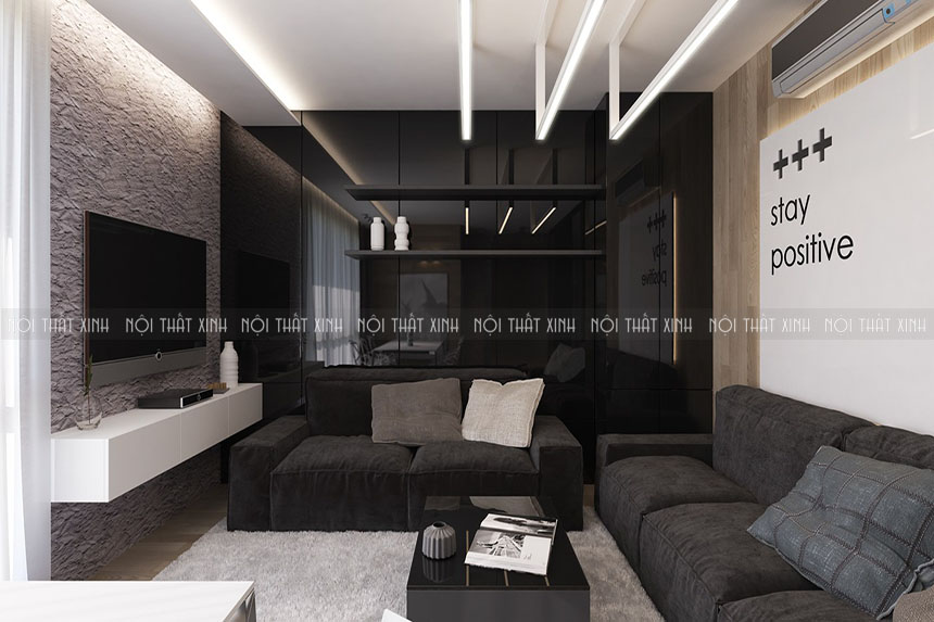 Phòng khách đặc biệt với thiết kế nội thất sử dụng màu đen