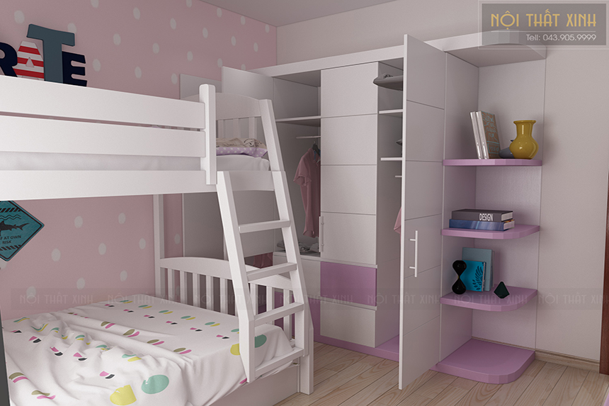 Thiết kế phòng ngủ nhỏ gọn cho cặp bé gái sinh đôi