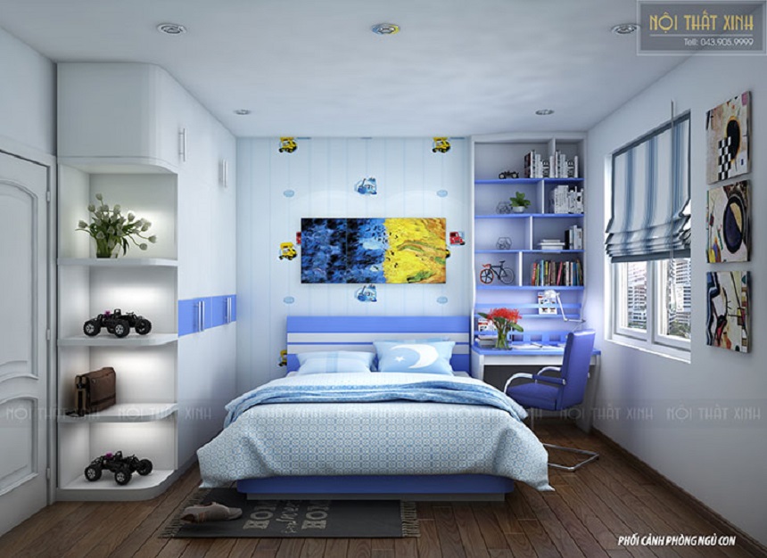 2 mẫu thiết kế phòng ngủ cho bé trai kết hợp sắc xanh dương năng động