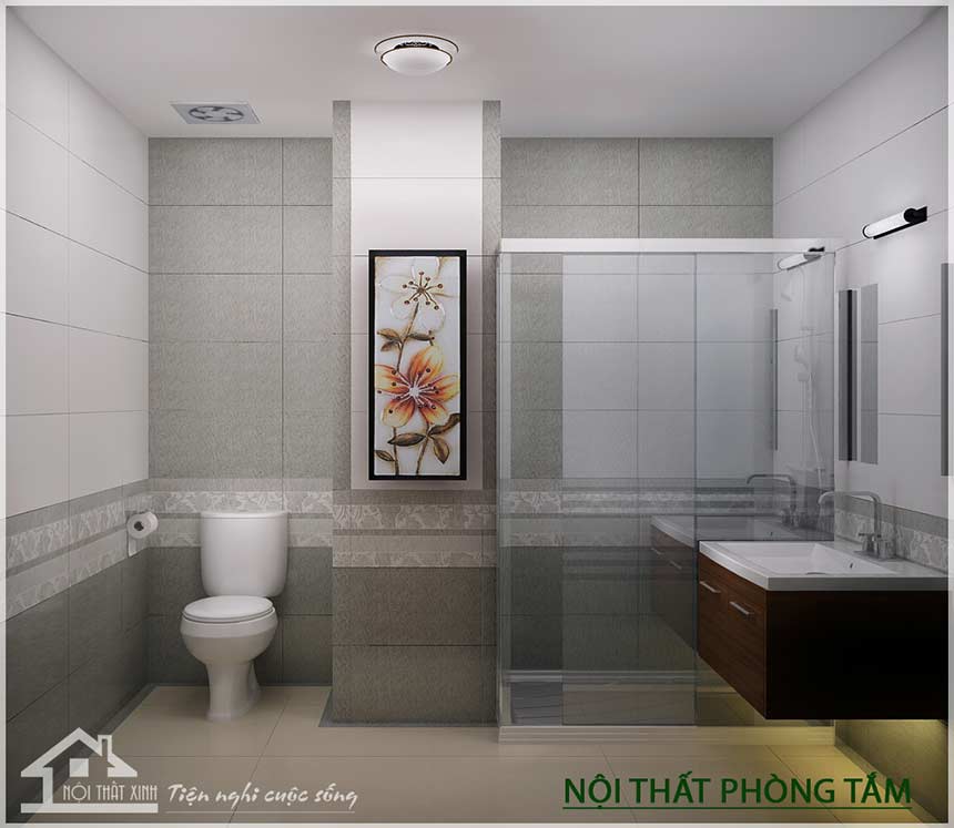 Phòng tắm thiết kế nội thất rộng gam màu sáng được tận dụng sử dụng giúp không gian hiện đại hơn