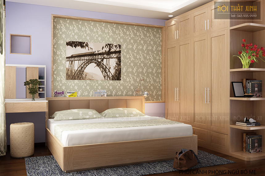 Thiết kế nội thất phòng ngủ bố mẹ với nội thất gỗ ấm áp