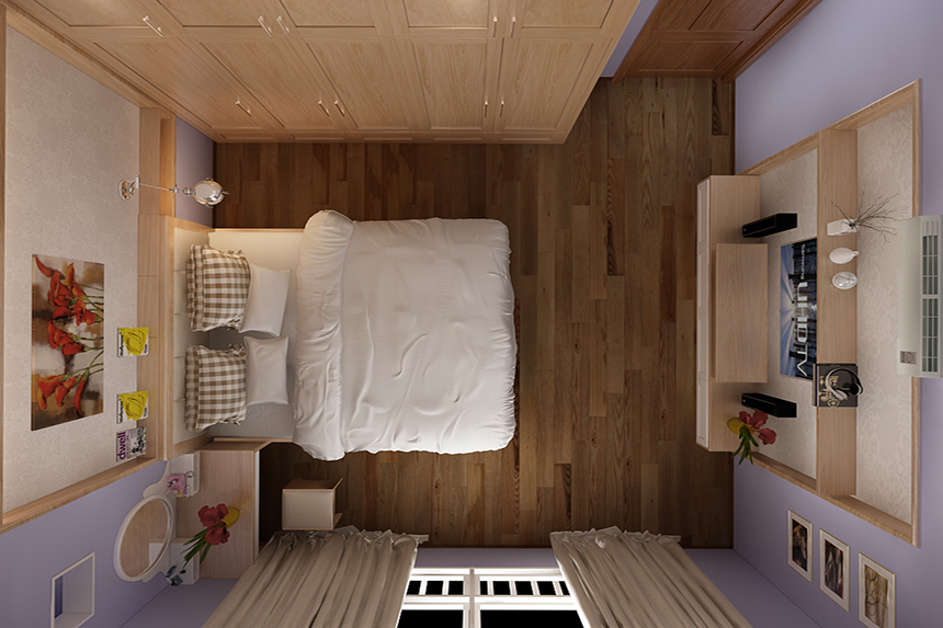 Thiết kế phòng ngủ nhỏ với nội thất gỗ
