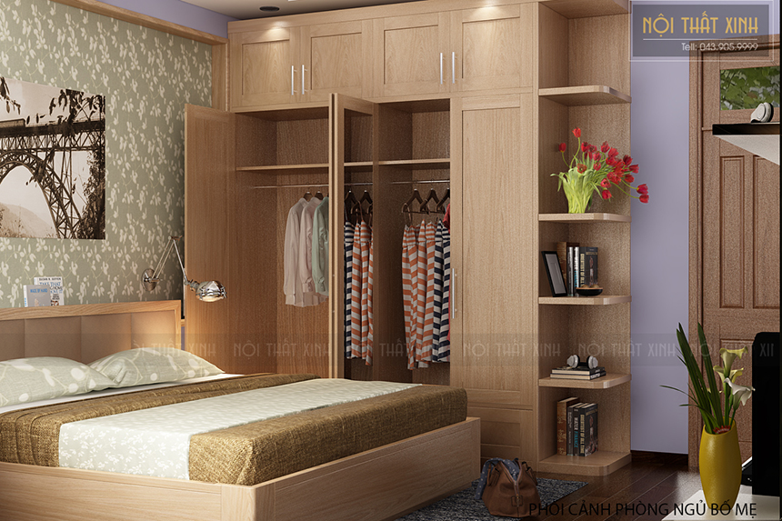 Thiết kế nội thất phòng ngủ bố mẹ với nội thất gỗ ấm áp