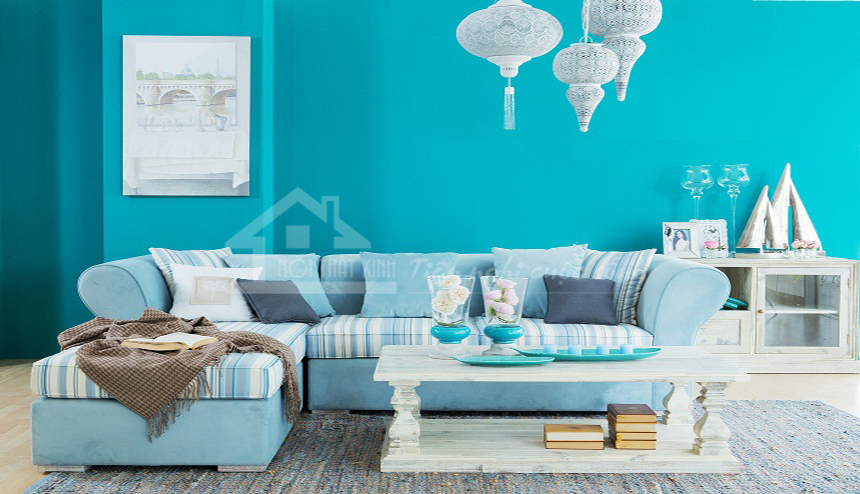 màu xanh dương trong thiết kế phòng khách