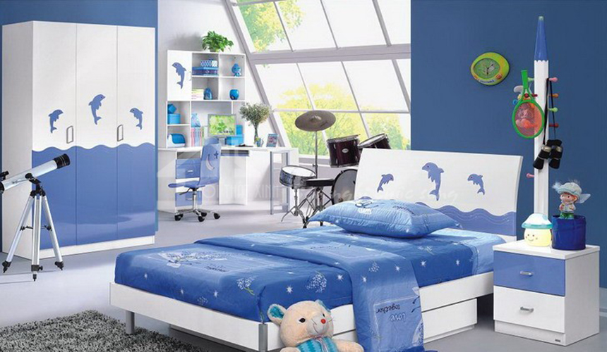 Nội thất phòng ngủ chung cư với gam màu xanh