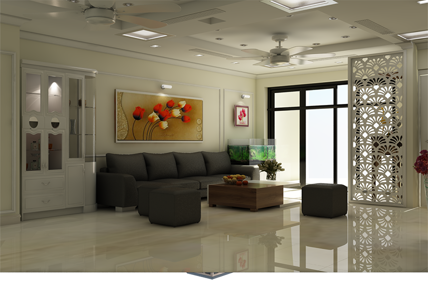 Thiết kế nội thất phòng khách 40m2 Royal City tone màu sáng