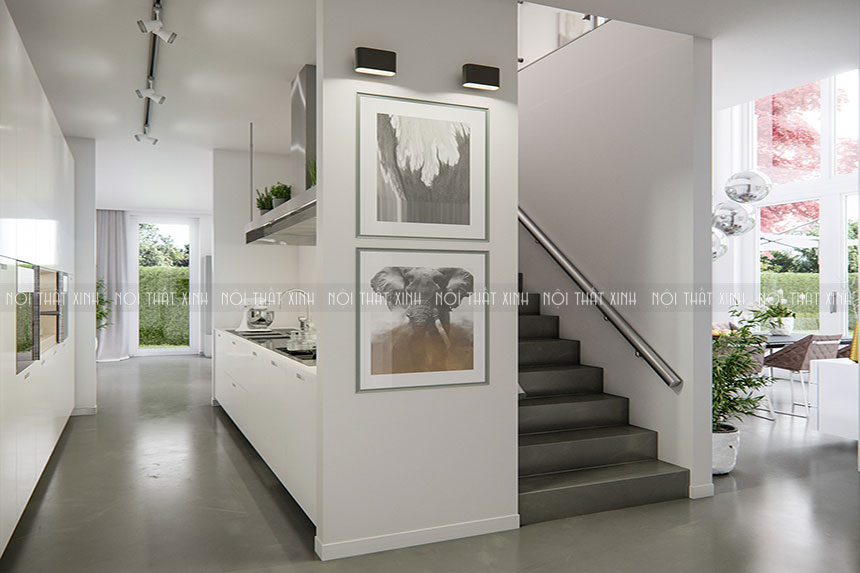 Thiết kế nội thất biệt thự hiện đại, màu trắng sáng rộng mở