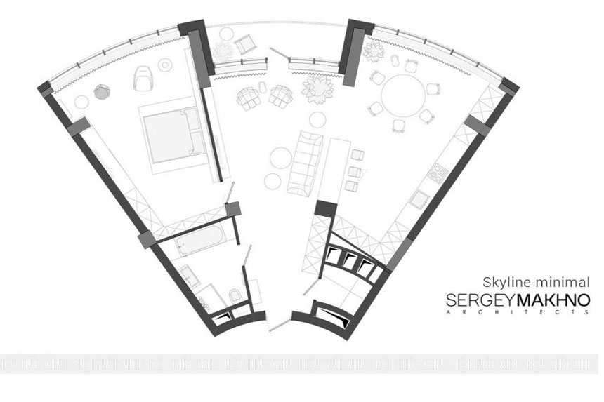 Thiết kế chung cư 60m2,1 phòng ngủ độc đáo, sáng tạo