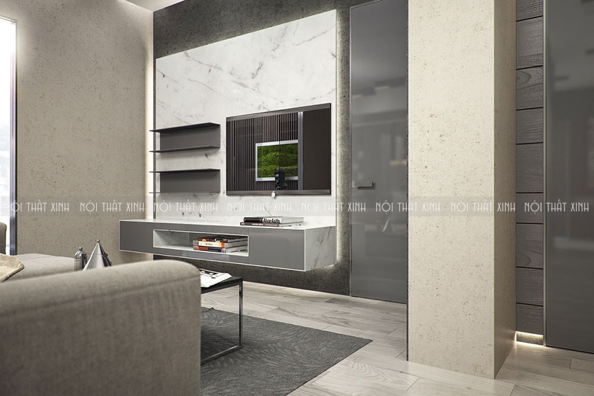 Thiết kế nội thất căn hộ chung cư 80m2 hiện đại, màu xám sang trọng