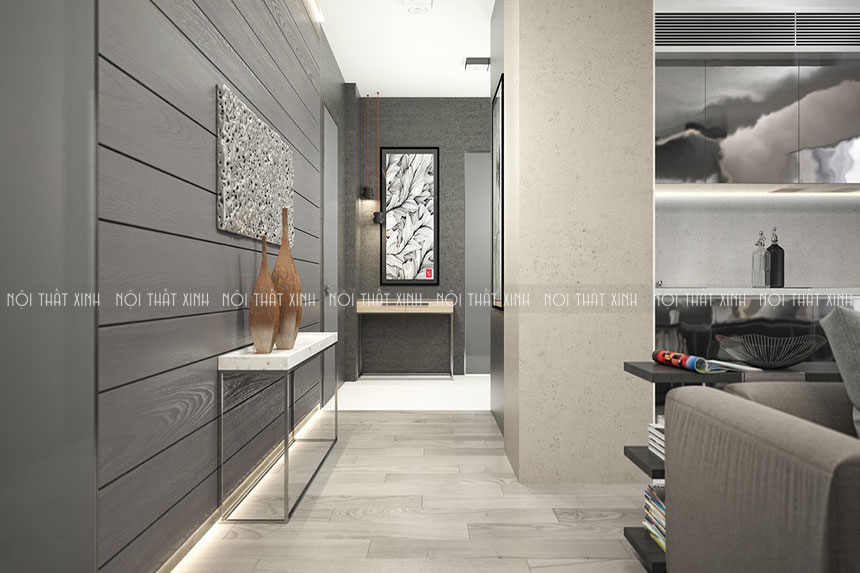 Thiết kế nội thất căn hộ chung cư 80m2 hiện đại, màu xám sang trọng