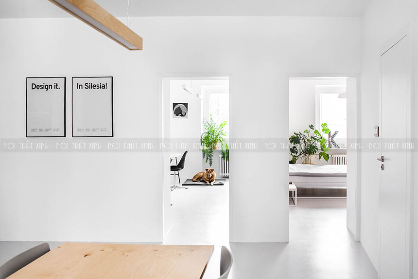 Thiết kế nội thất chung cư 50m2 đơn giản cuốn hút với màu trắng