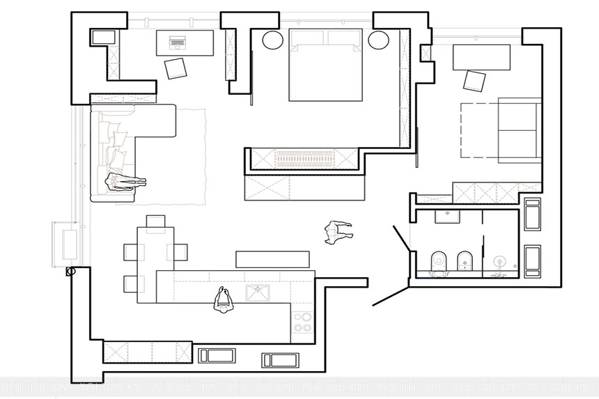 Thiết kế nội thất chung cư 70m2 hiện đại, thông minh, liên thông
