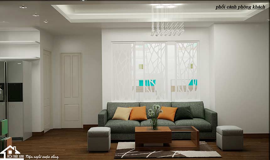 Bộ ghế sofa bằng nỉ được thiết kế làm điểm nhấn chính cho căn nhà thêm sang trọng