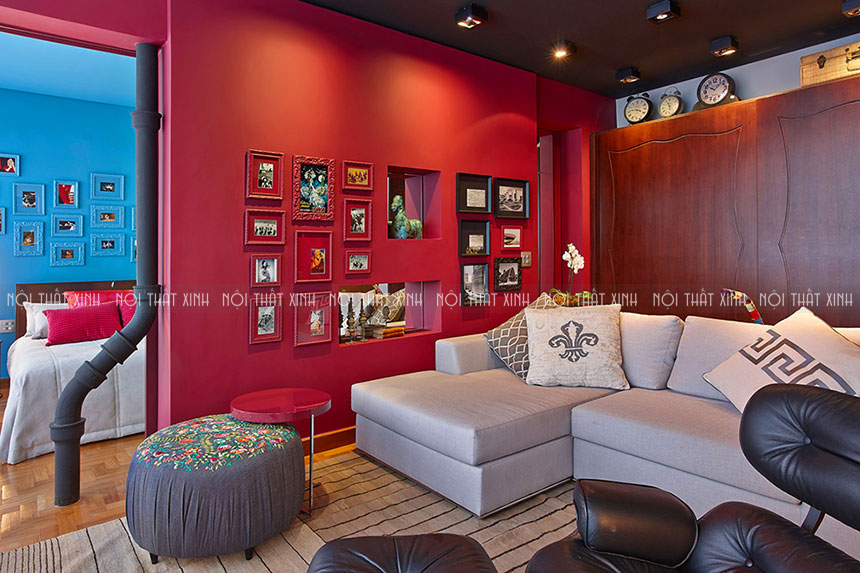 Rực rỡ mẫu thiết kế nội thất chung cư màu sắc đỏ chủ đạo