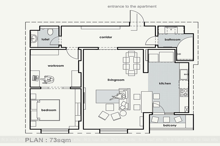 Mẫu thiết kế nội thất chung cư đẹp diện tích 73m2