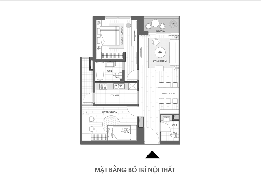 Thiết kế nội thất chung cư 2 phòng ngủ nhà Mr.Sơn Hòa Bình Green