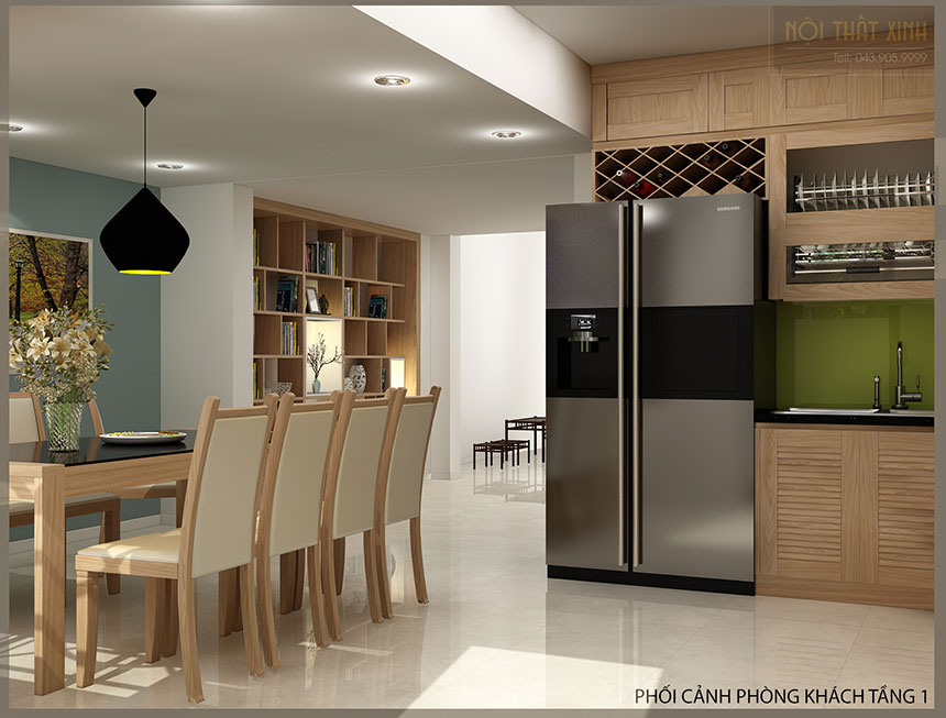 Thiết kế nội thất phòng khách và bếp hiện đại cho nhà phố 76m2