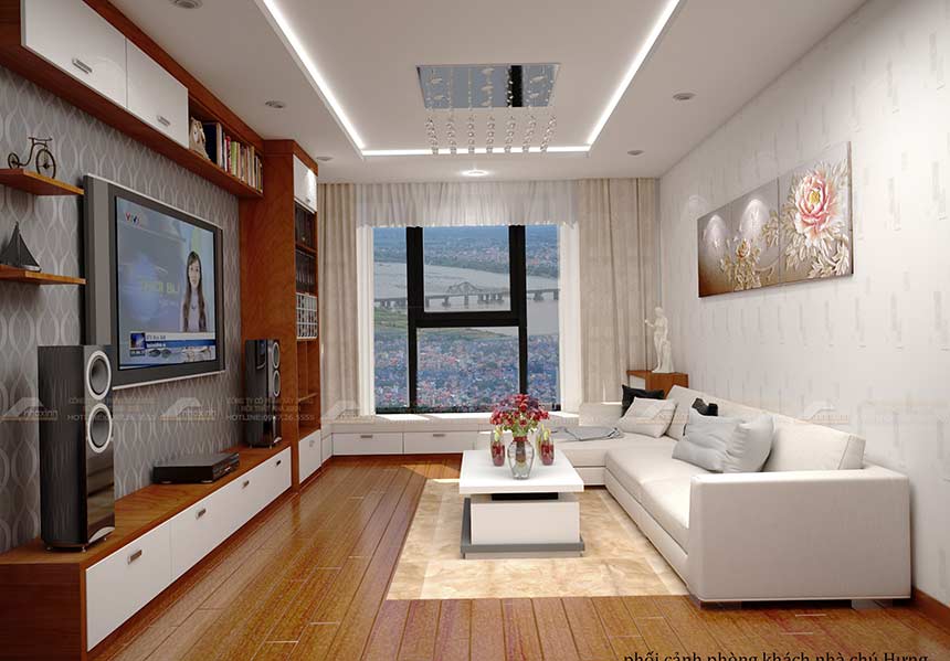 Thiết kế nội thất phòng khách chung cư diện tích 36m2 tiện nghi