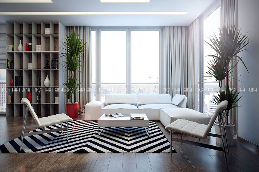 Biến hóa hình học ấn tượng cho thiết kế nội thất phòng khách chung cư
