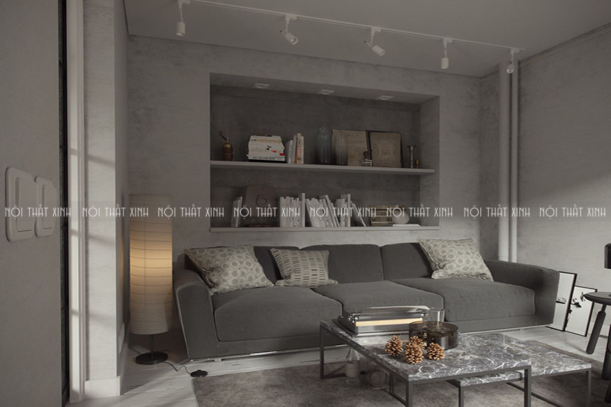 Thiết kế nội thất phòng khách kết hợp màu xám đậm sang trọng