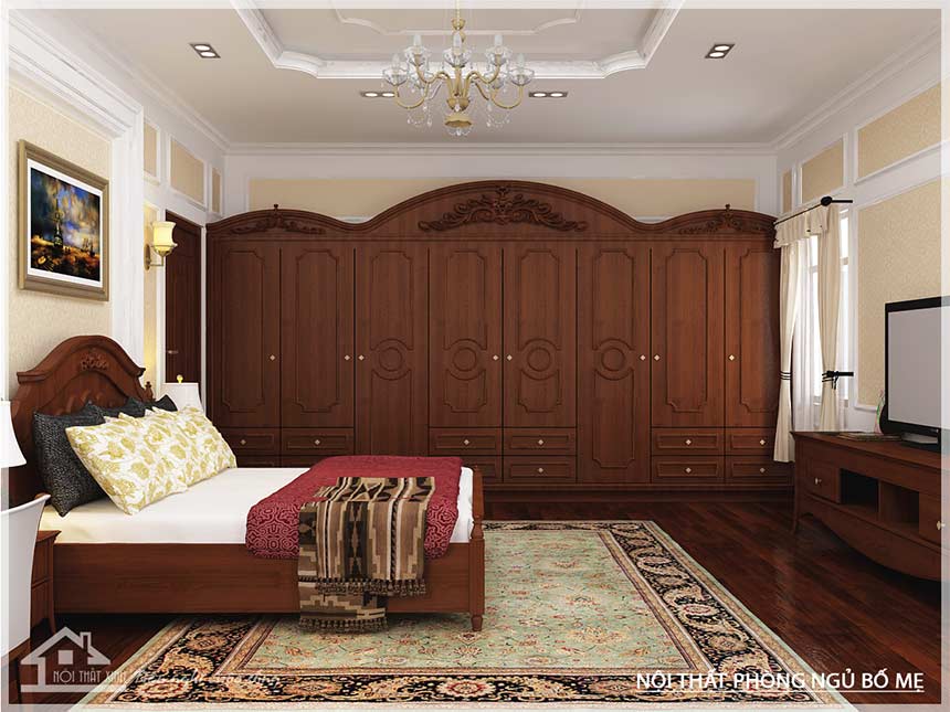 Thiết kế nội thất phòng ngủ đẹp 34m2, phong cách cổ điển