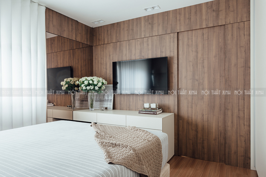 Thiết kế nội thất phòng ngủ ốp tường gỗ