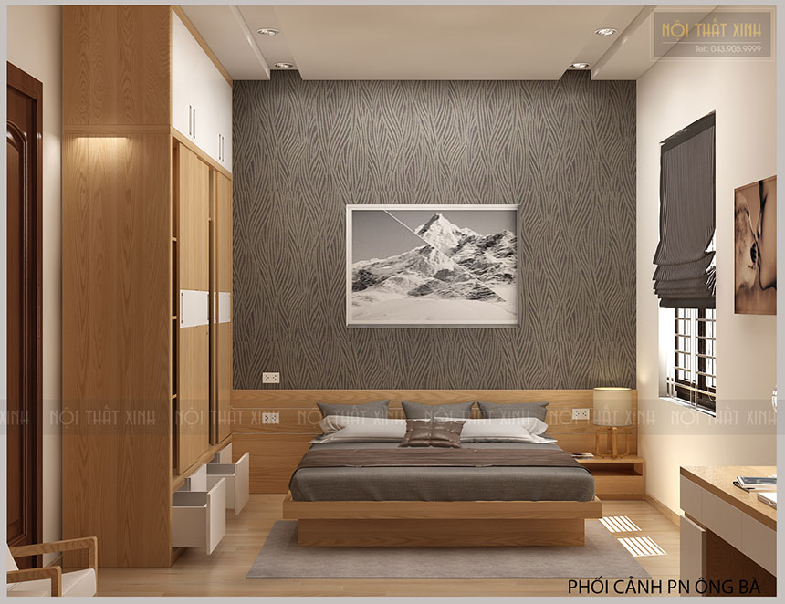 Thiết kế nội thất phòng ngủ hiện đại, màu trầm cho người cao tuổi