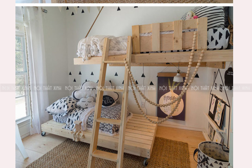 Thiết kế nội thất phòng ngủ trẻ em với hình tam giác