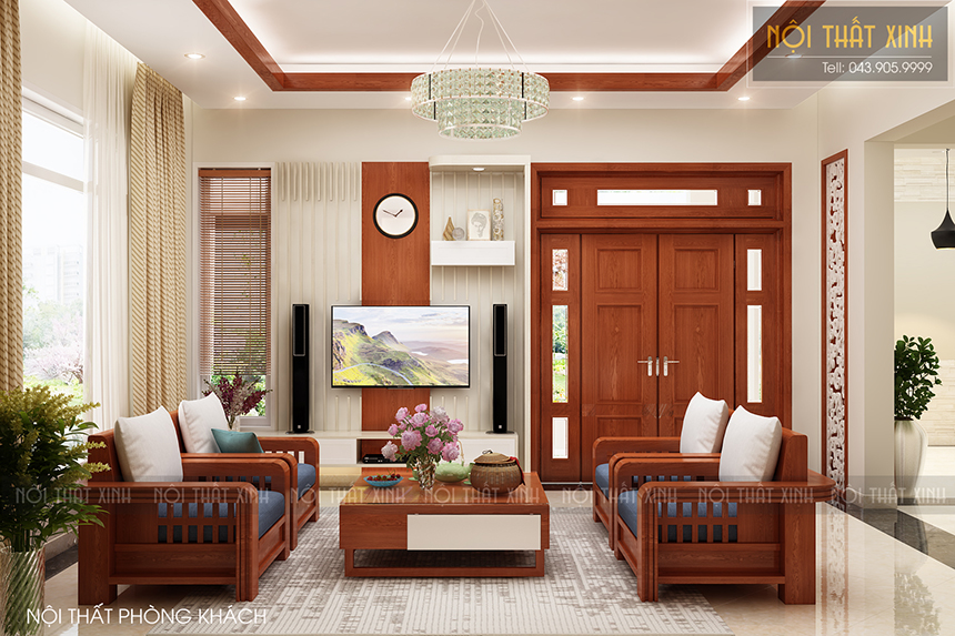 2 mẫu thiết kế phòng khách ấn tượng với gam màu gỗ