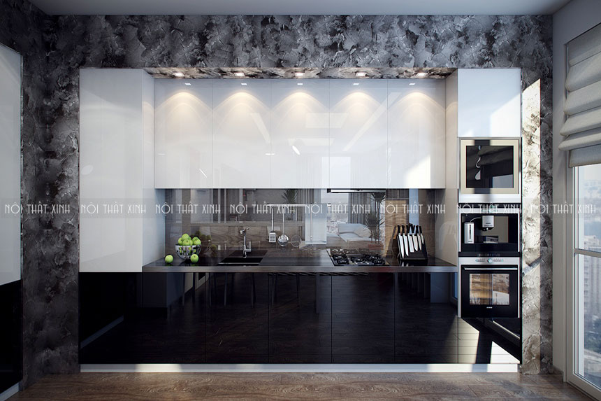Thiết kế nội thất phòng khách chung cư liền bếp hiện đại