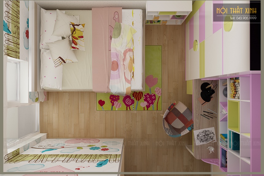 Thiết kế phòng ngủ bé gái nữ tính với gam màu nhẹ nhàng