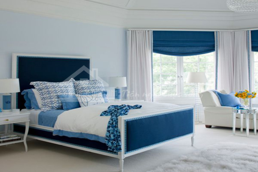 Thiết kế phòng ngủ màu xanh dương mát mẻ