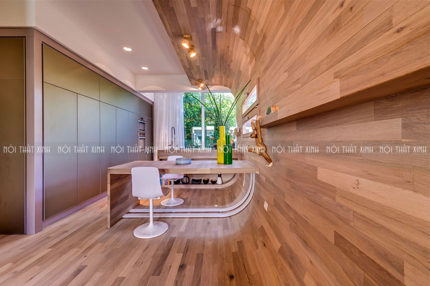 Thiết kế thi công nội thất ốp gỗ đặc sắc cho tường nhà