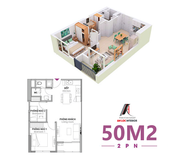 Xem Ngay: [TOP 5] Mẫu thiết kế căn hộ chung cư 50m2 2 phòng ngủ ...